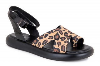 ML Sieviešu sandales melnā un brūnā krāsa. Leoparda trends. 