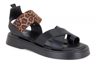 ML Sieviešu sandales melnā un brūnā krāsa. Leoparda trends. 